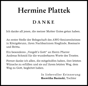 Traueranzeige von Hermine Plattek von Schwabmünchner Allgemeine