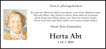 Traueranzeige von Herta Abt von Mindelheimer Zeitung