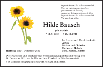 Traueranzeige von Hilde Bausch von Günzburger Zeitung