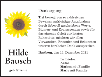 Traueranzeige von Hilde Bausch von Günzburger Zeitung