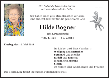 Traueranzeige von Hilde Bogner von Landsberger Tagblatt