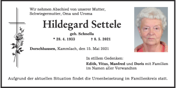 Traueranzeige von Hildegard Settele von Mindelheimer Zeitung