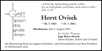 Traueranzeige von Horst Ovisek von Illertisser Zeitung