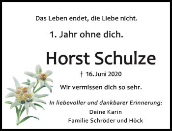 Traueranzeige von Horst Schulze von Schwabmünchner Allgemeine