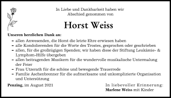 Traueranzeige von Horst Weiss von Landsberger Tagblatt