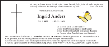 Traueranzeige von Ingrid Anders von Augsburger Allgemeine