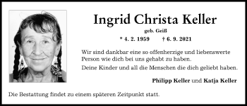 Traueranzeige von Ingrid Christa Keller von Rieser Nachrichten