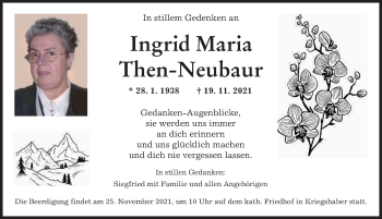 Traueranzeige von Ingrid Maria Then-Neubaur von Augsburger Allgemeine
