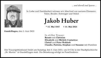 Traueranzeige von Jakob Huber von Donau Zeitung