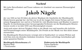 Traueranzeige von Jakob Nägele von Illertisser Zeitung