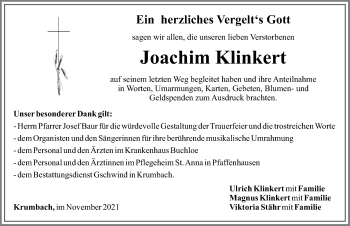 Traueranzeige von Joachim Klinkert von Mittelschwäbische Nachrichten