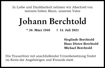 Traueranzeige von Johann Berchtold von Landsberger Tagblatt