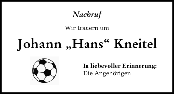 Traueranzeige von Johann Kneitel von Augsburger Allgemeine