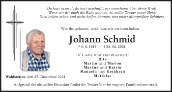 Traueranzeige von Johann Schmid von Günzburger Zeitung