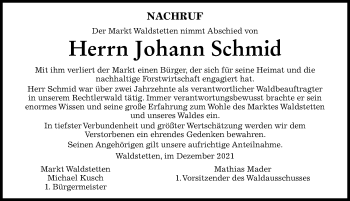 Traueranzeige von Johann Schmid von Günzburger Zeitung
