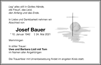 Traueranzeige von Josef Bauer von Memminger Zeitung