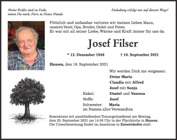 Traueranzeige von Josef Filser von Mindelheimer Zeitung