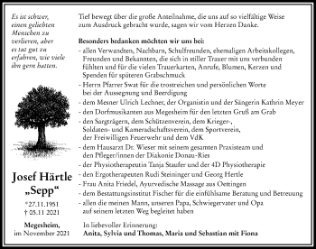 Traueranzeige von Josef Härtle von Rieser Nachrichten