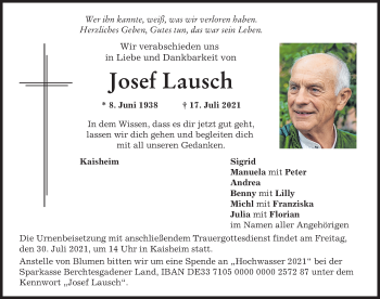 Traueranzeige von Josef Lausch von Donauwörther Zeitung