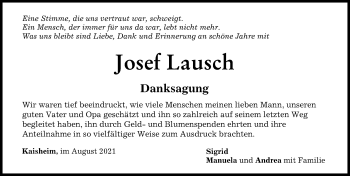 Traueranzeige von Josef Lausch von Donauwörther Zeitung