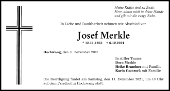 Traueranzeige von Josef Merkle von Günzburger Zeitung