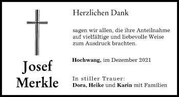 Traueranzeige von Josef Merkle von Günzburger Zeitung