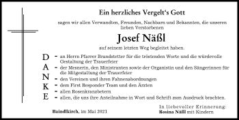 Traueranzeige von Josef Näßl von Friedberger Allgemeine