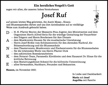 Traueranzeige von Josef Ruf von Mindelheimer Zeitung