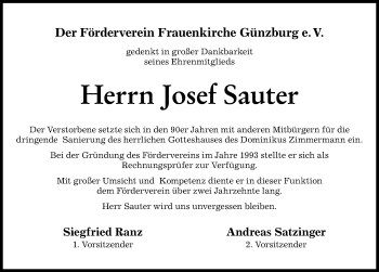 Traueranzeige von Josef Sauter von Günzburger Zeitung