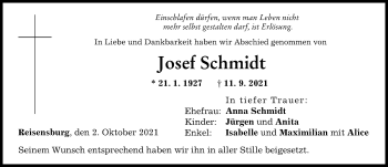 Traueranzeige von Josef Schmidt von Günzburger Zeitung