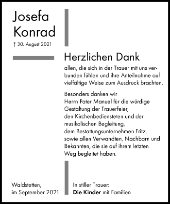 Traueranzeige von Josefa Konrad von Günzburger Zeitung