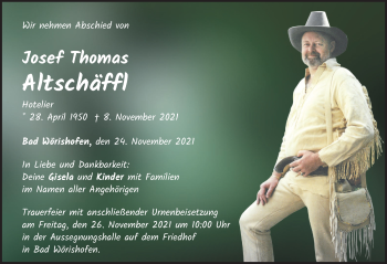 Traueranzeige von Josef Thomas Altschäffl von Mindelheimer Zeitung