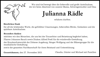 Traueranzeige von Julianna Rädle von Augsburger Allgemeine