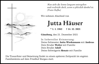 Traueranzeige von Jutta Häuser von Günzburger Zeitung