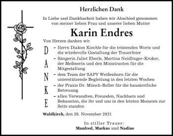 Traueranzeige von Karin Endres von Günzburger Zeitung