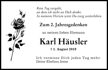 Traueranzeige von Karl Häusler von Friedberger Allgemeine, Augsburger Allgemeine