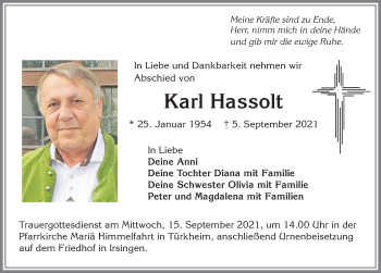 Traueranzeige von Karl Hassolt von Allgäuer Zeitung, Füssen