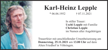Traueranzeige von Karl-Heinz Lepple von Illertisser Zeitung