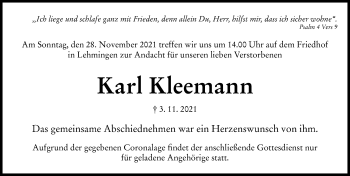 Traueranzeige von Karl Kleemann von Rieser Nachrichten