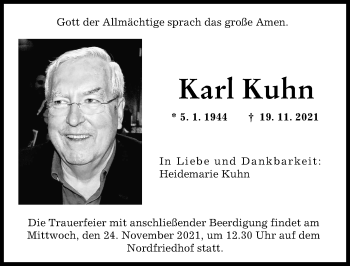 Traueranzeige von Karl Kuhn von Augsburger Allgemeine