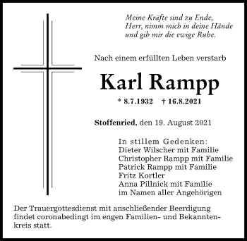 Traueranzeige von Karl Rampp von Mittelschwäbische Nachrichten, Günzburger Zeitung