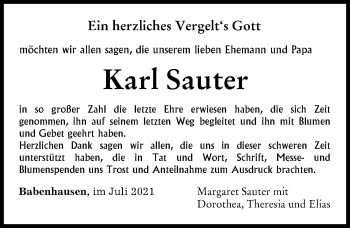 Traueranzeige von Karl Sauter von Illertisser Zeitung