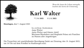 Traueranzeige von Karl Walter von Augsburger Allgemeine