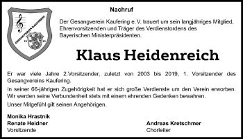 Traueranzeige von Klaus Heidenreich von Landsberger Tagblatt
