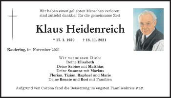 Traueranzeige von Klaus Heidenreich von Landsberger Tagblatt