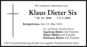 Traueranzeige von Klaus Dieter Six von Schwabmünchner Allgemeine