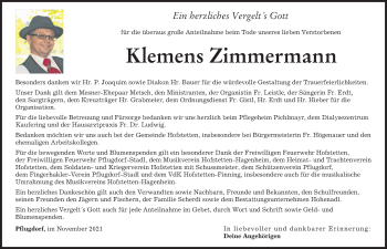 Traueranzeige von Klemens Zimmermann von Landsberger Tagblatt