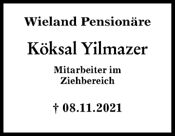 Traueranzeige von Köksal Yilmazer von Illertisser Zeitung, Neu-Ulmer Zeitung