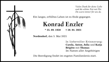 Traueranzeige von Konrad Enzler von Augsburg-Land