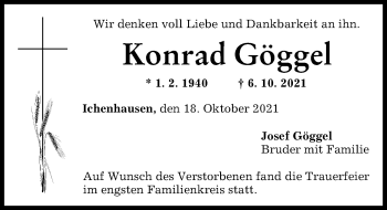 Traueranzeige von Konrad Göggel von Günzburger Zeitung